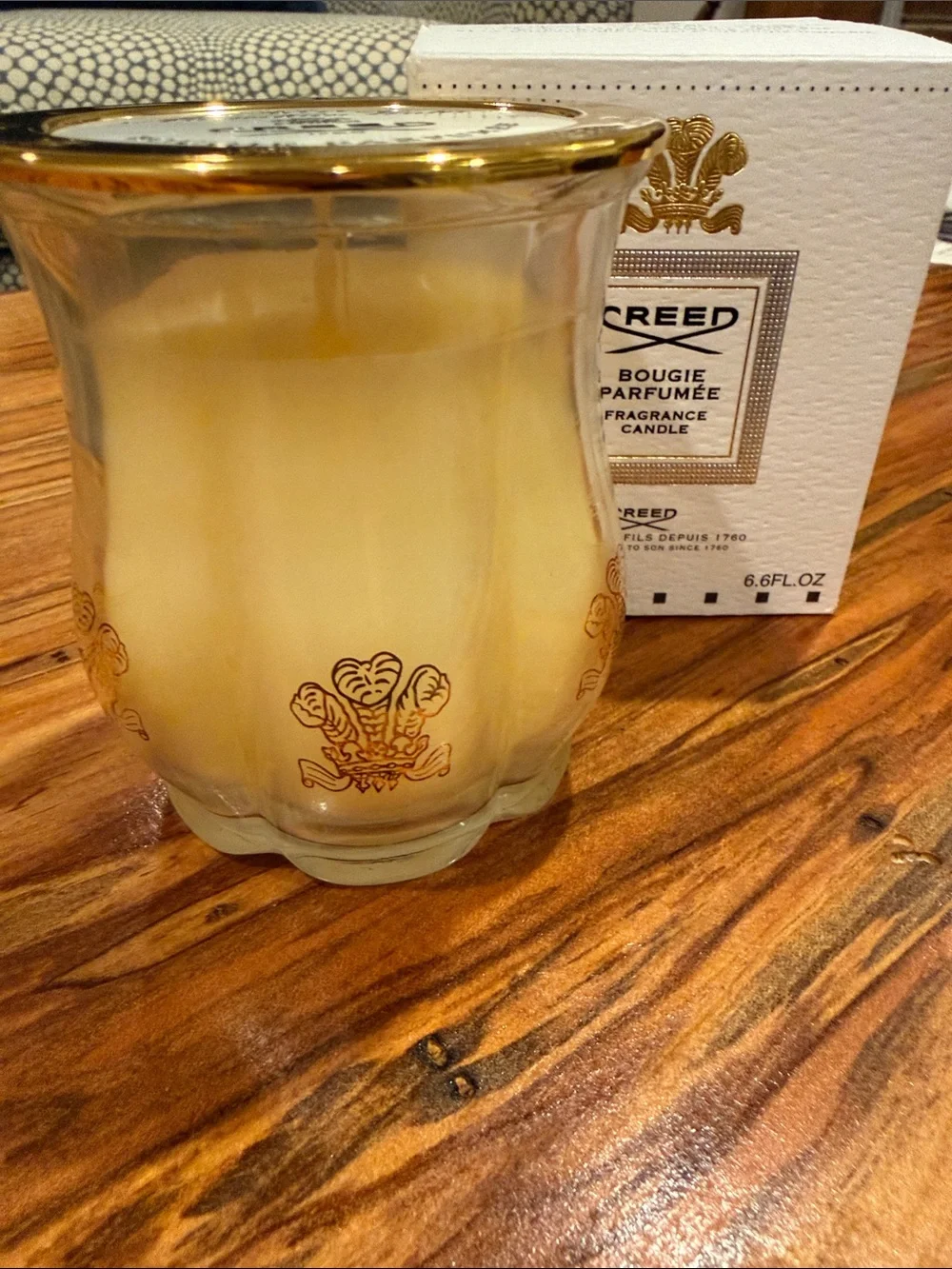 Creed Silver Mountain Water Candle with Signature Gold Trim and Emblem